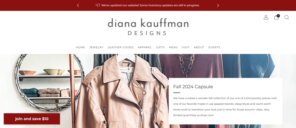 CCM&A Provides copywriting services for Diana Kauffman Design's website, emails, and product desciptions.